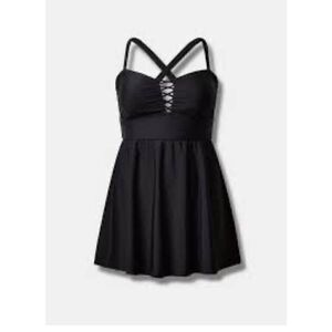 Plus size 1,1xl 14/16 sexy lattice front black swim dress bathing suit